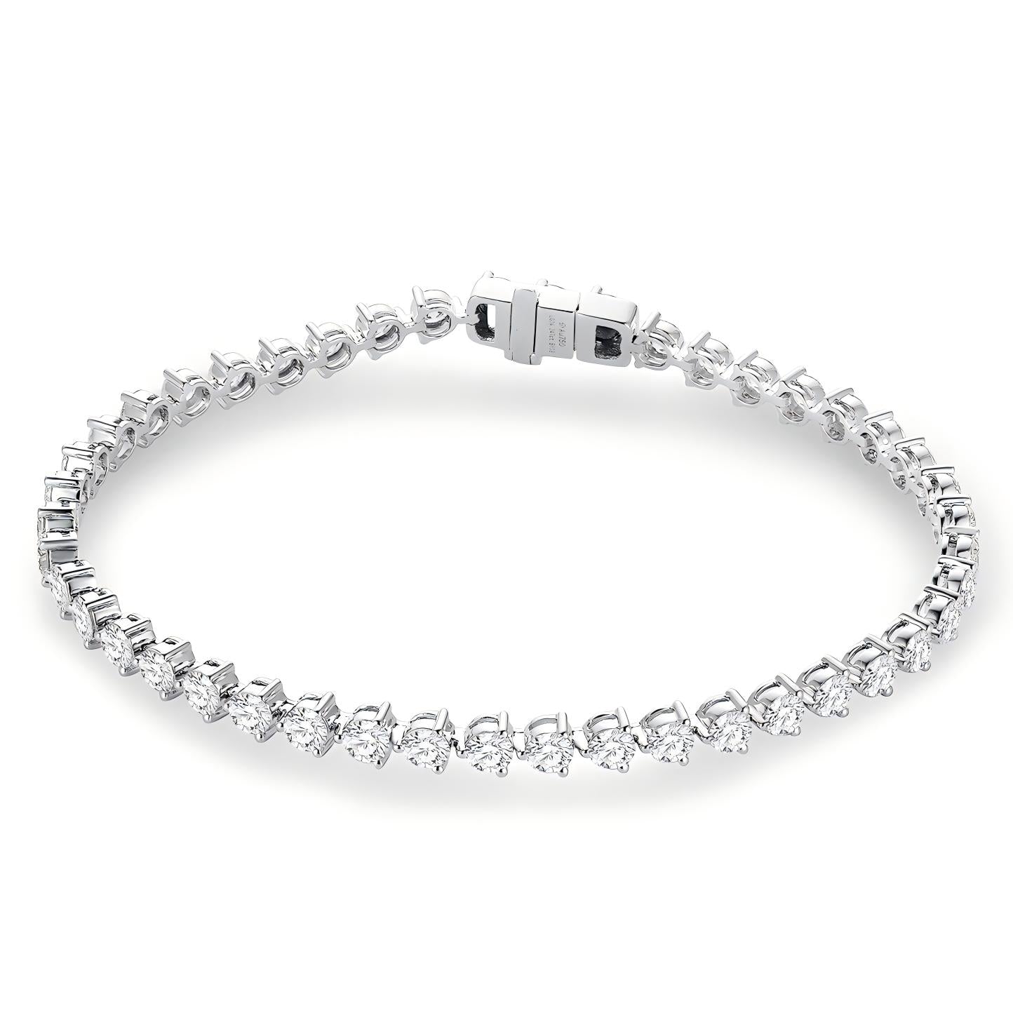 18K Gold Round Three-Prong Full Diamond Cultured Diamond Bracelet, 3.00 ct