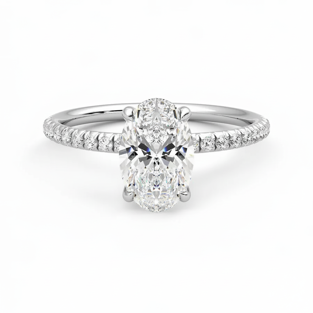 Micro Pavé Oval Cultured Diamond Engagement Ring, 1.00 ct