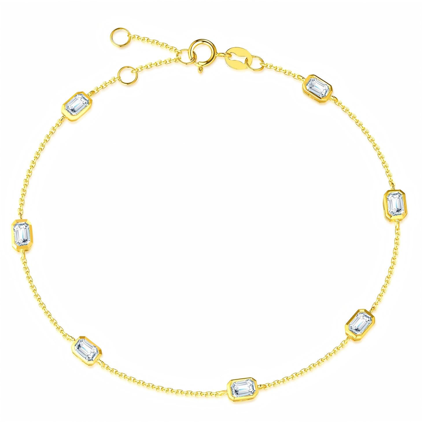 18K Yellow Gold Classic Minimalist Square Cultured Diamond Bracelet, 1.00 ct