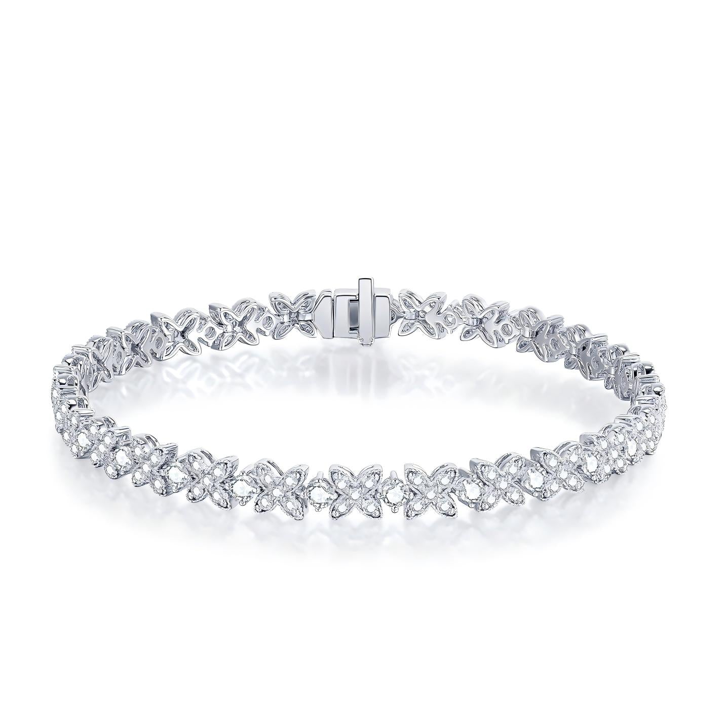 18K Gold Four-Leaf Clover Full Diamond Cultured Diamond Bracelet, 3.00 ct