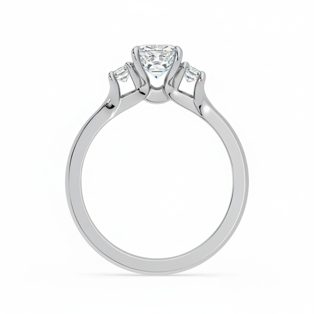 Three Stone Emerald Cut Cultured Diamond Engagement Ring, 1.00 ct