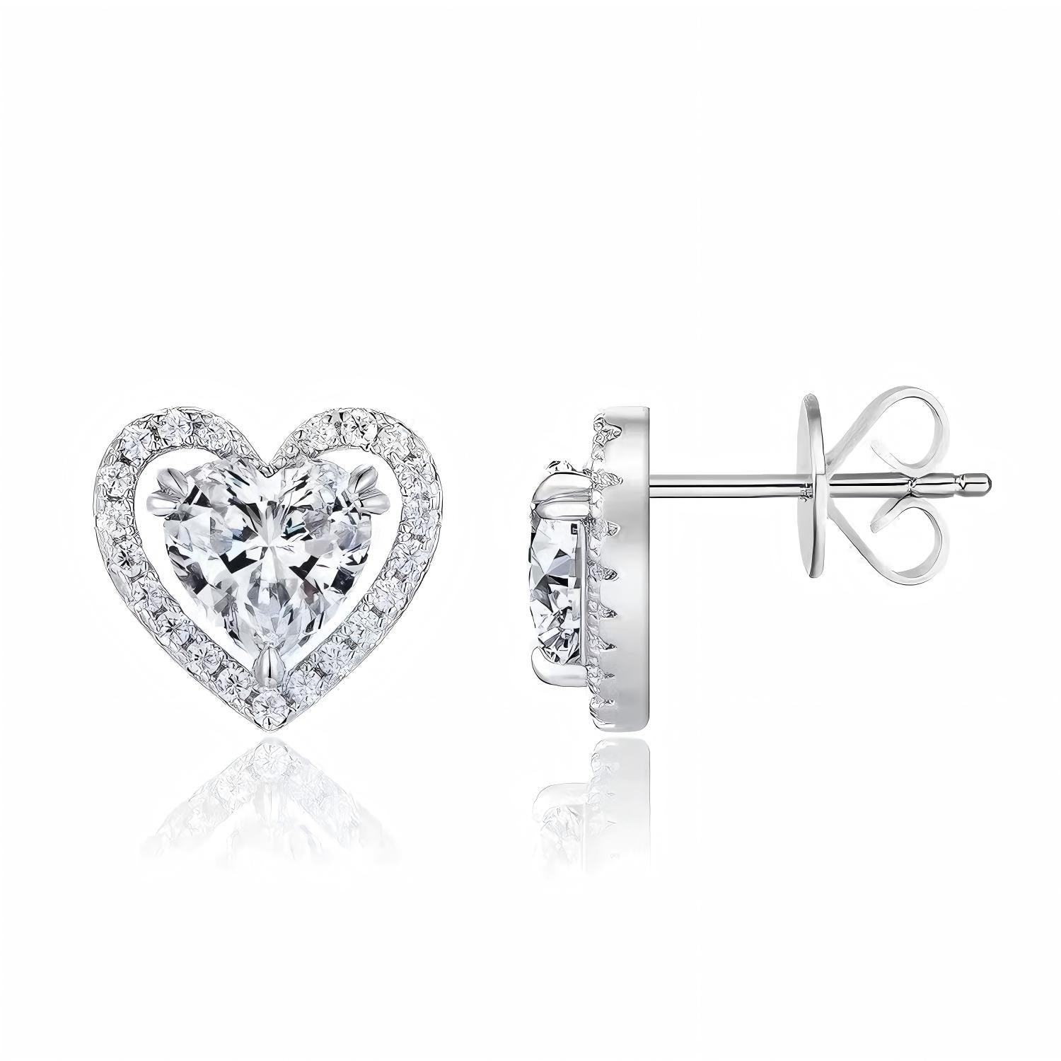 Heart Shaped Cluster Cultured Diamond Stud Earrings, 1.00 ct
